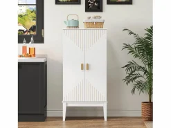 ModernLuxe Buffet de cocina 59x30x120cm - 2 puertas de almacenamiento con estantes - estilo retro - Blanco Outlet