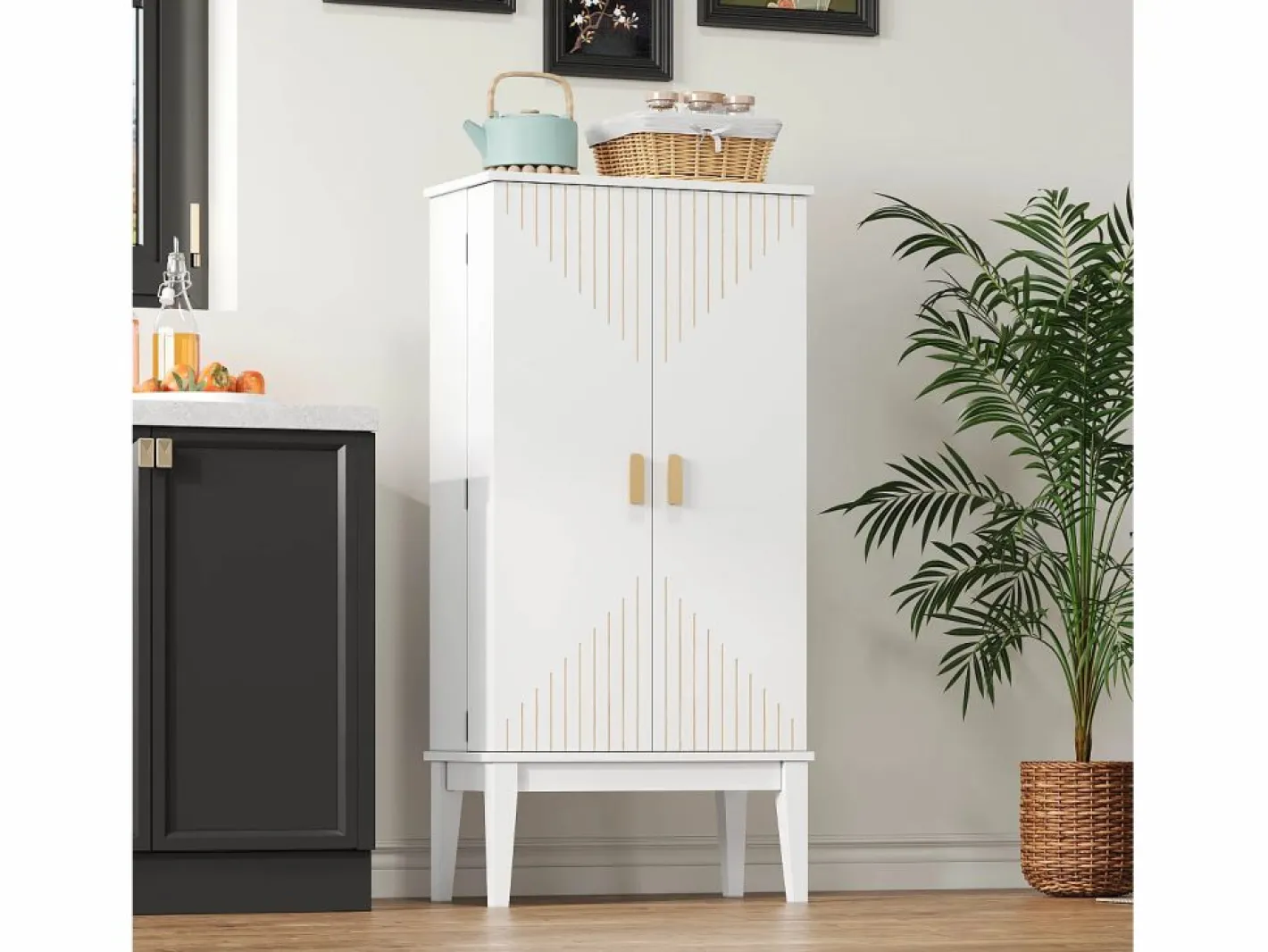 ModernLuxe Buffet de cocina 59x30x120cm - 2 puertas de almacenamiento con estantes - estilo retro - Blanco Outlet