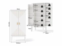 ModernLuxe Buffet de cocina 59x30x120cm - 2 puertas de almacenamiento con estantes - estilo retro - Blanco Outlet