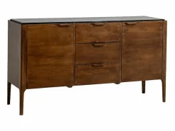 Made In Meubles Buffet de Mármol Negro y Madera de Mango Roch - Estilo Vintage y Contemporáneo Marru00f3n New