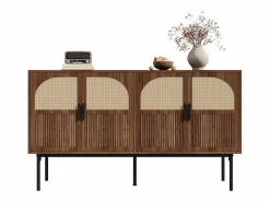 ModernLuxe Buffet moderno 140x40x80 cm - con 4 puertas - Acabado de ratán - Chapa de nogal - Marrón Marru00f3n Discount