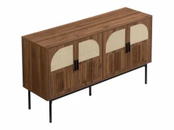 ModernLuxe Buffet moderno 140x40x80 cm - con 4 puertas - Acabado de ratán - Chapa de nogal - Marrón Marru00f3n Discount