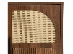 ModernLuxe Buffet moderno 140x40x80 cm - con 4 puertas - Acabado de ratán - Chapa de nogal - Marrón Marru00f3n Discount