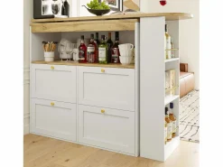 ModernLuxe Buffet, Mueble de bar giratorio y abatible - 4 cajones y 4 compartimentos - Blanco Outlet