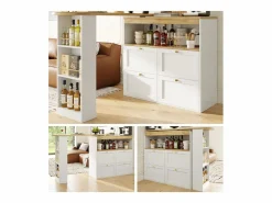 ModernLuxe Buffet, Mueble de bar giratorio y abatible - 4 cajones y 4 compartimentos - Blanco Outlet