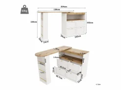 ModernLuxe Buffet, Mueble de bar giratorio y abatible - 4 cajones y 4 compartimentos - Blanco Outlet