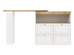 ModernLuxe Buffet, Mueble de bar giratorio y abatible - 4 cajones y 4 compartimentos - Blanco Outlet