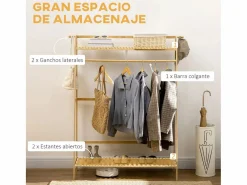 Homcom Burro perchero River 2 estantes + 2 ganchos natural 139x114x40 cm Color natural claro Sale