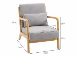Homcom Butaca Nordic con reposabrazos + cojín 76x61x78 cm Gris Hot