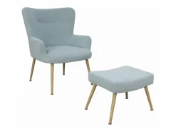Cambia tus muebles Butaca y pouf de 89x69x70 cm y 35x37x45,5 cm de tela en cielo y patas de metal India Azul New