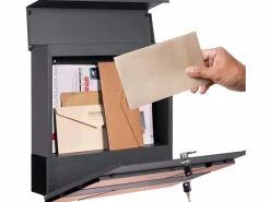 ML-DESIGN Buzón|Buzón cartas periódico correos moderno acero antracita óptica madera con soporte