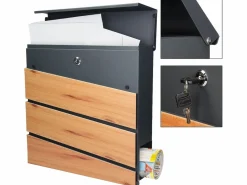 ML-DESIGN Buzón cartas periódico moderno acero antracita aspecto de madera con soporte Gris antracita Best