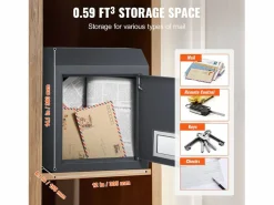 Buzón|Buzón Con Llave a Través de la Puerta SucceBuy, Cerradura de Combinación, Gris Oscuro – Almacenamiento Seguro y Elegante del Correo