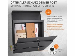Buzón correos acero antracita casillero para portal caja de periódico 2 llaves^ML-DESIGN Hot