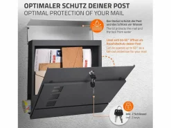 ECD Germany Buzón|Buzón correos de pie antracita/plata casillero periódicos cartas soporte 170cm