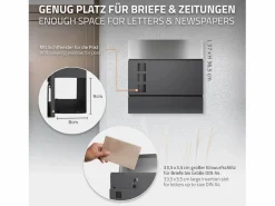 ECD Germany Buzón|Buzón correos de pie antracita/plata casillero periódicos cartas soporte 120cm