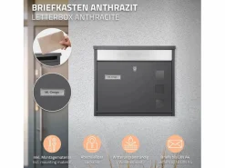 ML-DESIGN Buzón|Buzón de acero inoxidable antracita moderno casillero de correo + soporte 170 cm