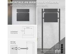 ECD Germany Buzón de acero inoxidable para correos y periodicos + base poste 120cm antracita Gris antracita Outlet