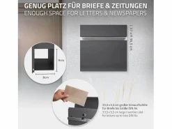 Buzón de correos acero casillero antracita con compartimiento de cartas 2 llaves^ECD Germany