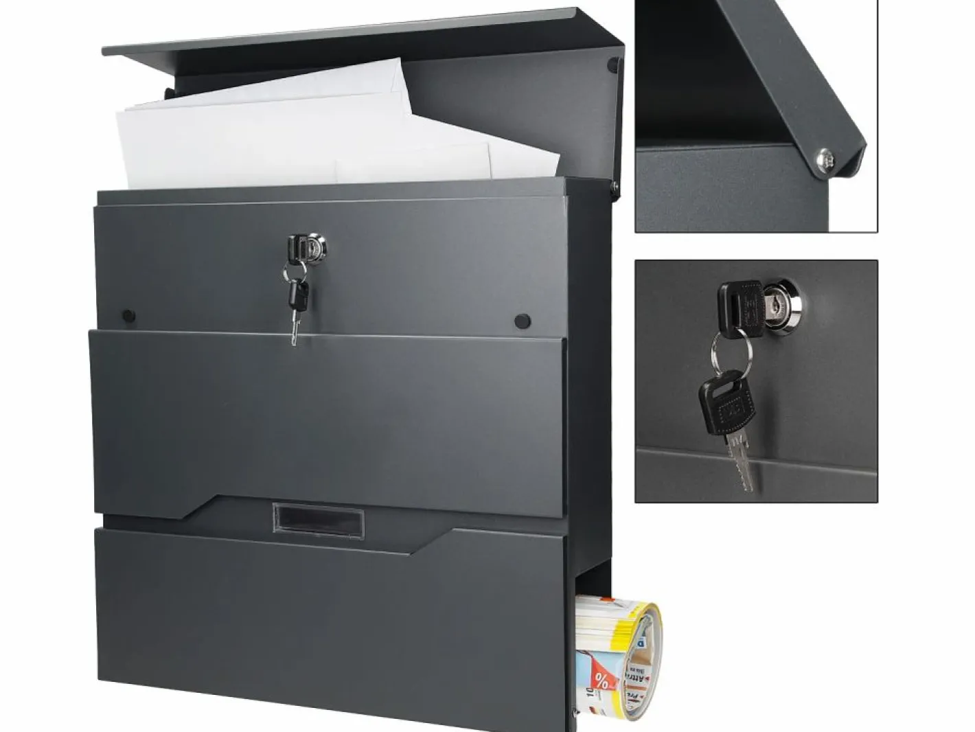 ML-DESIGN Buzón de correos con soporte con compartimento para periódicos antracita mate Gris antracita New