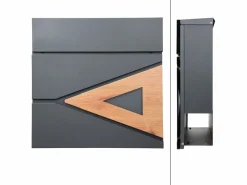 ML-DESIGN Buzón|Buzón de pie con compartimento para periódicos antracita con triángulo de madera