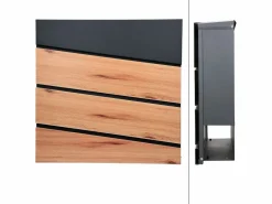 Buzón de pie con compartimento para periódicos antracita con diseño de madera^ML-DESIGN Online