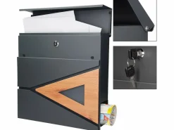 ML-DESIGN Buzón de pie con compartimento para periódicos antracita con triángulo de madera Gris antracita New