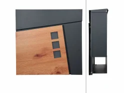 Buzón exterior con compartimento para periódicos negro diseño madera y soporte^ML-DESIGN Online