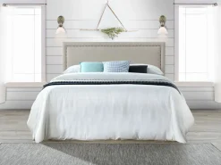 Vente-unique Cabecero Y Puente De Cama|Cabecero acabado con tachuelas 190 cm en tela efecto lino - ALVISE