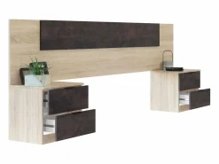 Cabecero Cama Matrimonio, Mesitas 2 Cajones Color Óxido Roble Canadian 150 cm Marru00f3n Sale