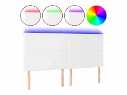 Clicnbuy Cabecero con luces LED cuero sintético 160x5x118/128 cm Blanco Hot