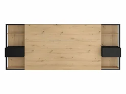Vente-unique Cabecero Y Puente De Cama|Cabecero con mesitas de noche y almacenaje, 160 cm, roble y negro. MISTA