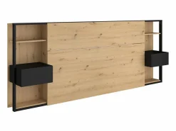 Vente-unique Cabecero Y Puente De Cama|Cabecero con mesitas de noche y almacenaje, 160 cm, roble y negro. MISTA