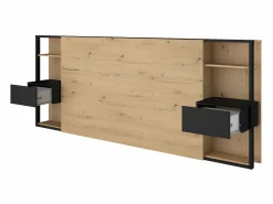 Vente-unique Cabecero Y Puente De Cama|Cabecero con mesitas de noche y almacenaje, 160 cm, roble y negro. MISTA