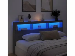 Cabecero de cama con luz LED hormigón 200x17x102 cm^Clicnbuy New