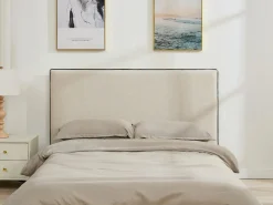 Vente-unique Cabecero Y Puente De Cama|Cabecero desenfundable 150 cm de algodón y lino en tonos beige y negro - CHESMA