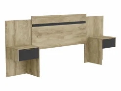 Vente-unique Cabecero extensible con mesitas de noche 140/160 cm, natural y negro - PARATI Negro / Color natural claro Hot