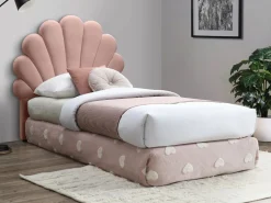 Vente-unique Muebles Niño|Cabecero Y Puente De Cama|Cabecero MOANA de 110 cm con diseño de conchas marinas en terciopelo rosa