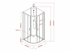 Shower & Design Cabina De Ducha|Cabina de ducha - Altura ajustable - L90 x l90 x H200/220 cm - Negro y blanco - ROVATA