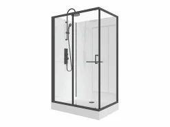 Cabina de ducha de esquina reversible, negro y blanco, Ancho 110 x 80 x Alt. 225 cm, ZODANI^Shower & Design