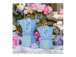 Cafetera Italiana Moka Express Birdgerton 6 Tazas 250ml Azul Floral con Asa Dorada^Bialetti Outlet