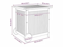 vidaxl Caja de almacenaje de jardín ruedas acacia maciza 60x50x58 cm Color natural claro