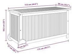 vidaxl Baúl De Jardín|Caja de almacenaje de jardín ruedas acacia maciza 113x50x58 cm