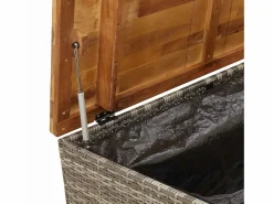 vidaxl Caja de almacenaje jardín madera acacia ratán 110x55x63 cm Gris