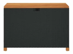 vidaxl Caja de almacenaje jardín madera acacia ratán 110x55x63cm Negro Online