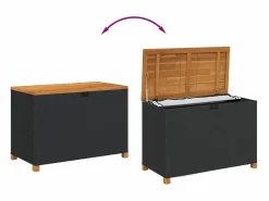 vidaxl Caja de almacenaje jardín madera acacia ratán 110x55x63cm Negro Online