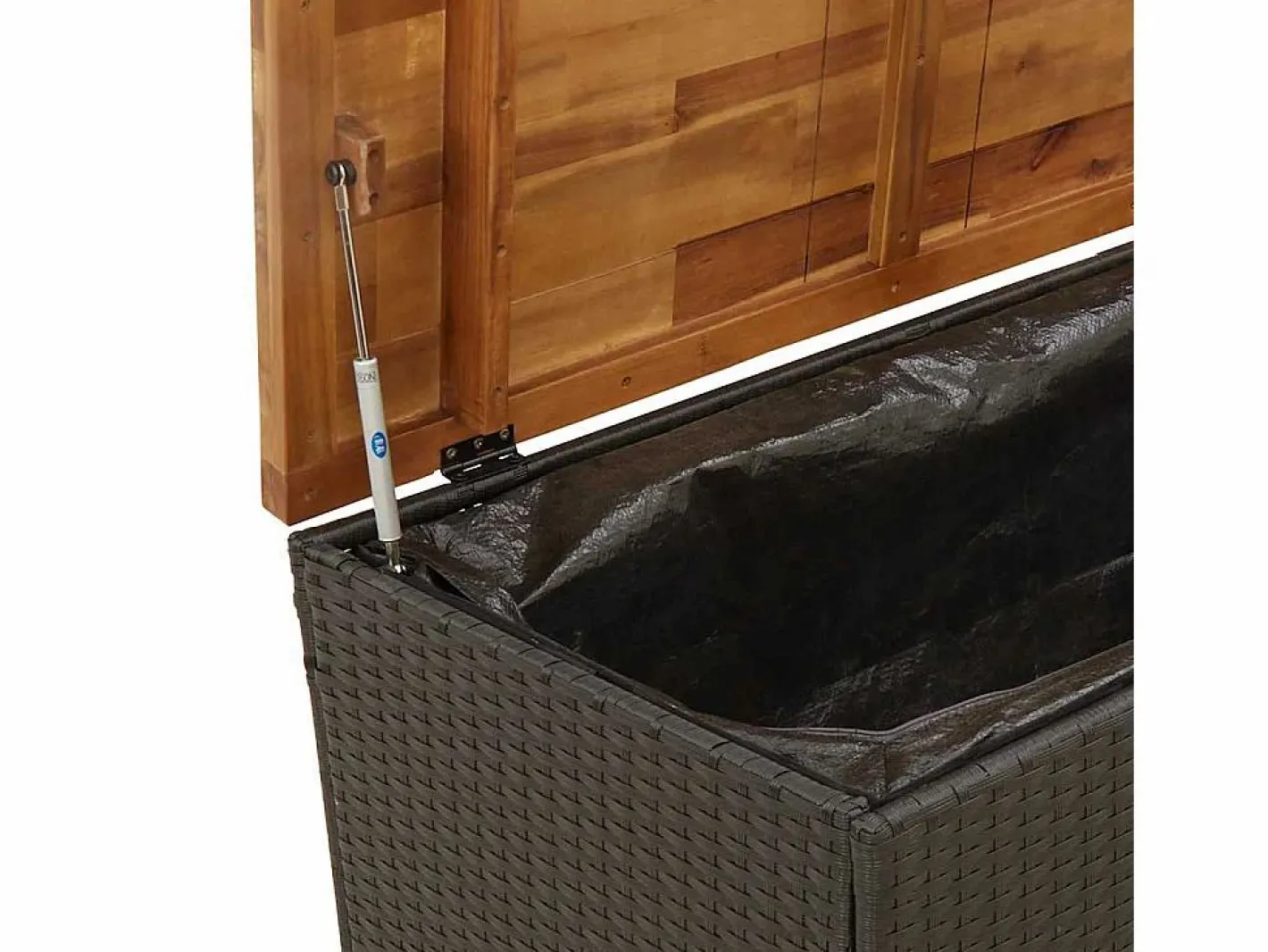 vidaxl Caja de almacenaje jardín madera acacia ratán 110x55x63cm Negro Online