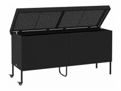 Armario De Jardín|Caja de almacenamiento para jardín de mimbre de resina negra y ruedas