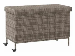 Caja de almacenamiento para jardín de mimbre de resina y ruedas Gris