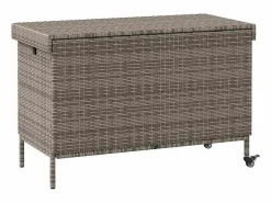 Caja de almacenamiento para jardín de mimbre de resina y ruedas Gris